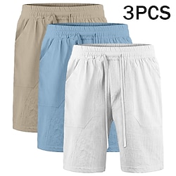 Men's Shorts Linen Shorts Summer Shorts Beach Shorts Pocket Drawstring Elastic Waist Plain Comfort Breathable Knee Length Casual Daily Holiday Vacation Fashion WhiteBlackGray blackkhakiblue