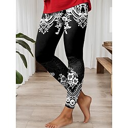 Women's Leggings Vintage Fashion Ethnic Style Full Length High Waist Graphic Geometric Pattern Printing Breathable Soft Stretchy Casual Daily Holiday White Blue Green Amethyst Summer Spring Slim Fit