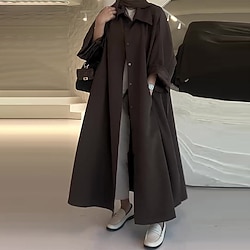 Women's Coat Warm Comfortable Buttons Pocket Fashion Sweet Plain Street Daily Casual Daily Weekend Single Breasted Long Turndown Regular Fit Long Sleeve Outerwear Coffee Fall Winter