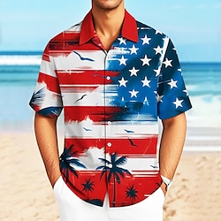 Independence Day Men's American US Flag Patriotic Shirt Casual Shirt Cuban Collar Shirt Short Sleeve Fashion Casual Holiday Streetwear Summer Spring Camp Collar Shirt 3D Print Button Up Shirts White