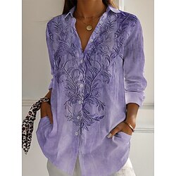 Women's Shirt Floral Active Daily Stylish Long Sleeve Shirt Collar Regular Tops Daily Holiday Buttons Print Purple Spring Fall