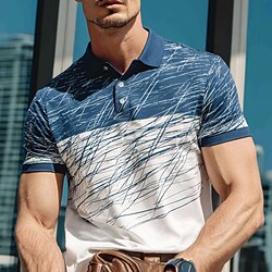 Men's Abstract Line Polo Short Sleeve Polo Shirts Lapel Business Casual Business Athleisure 3D Print Buttons Summer Red Blue Green
