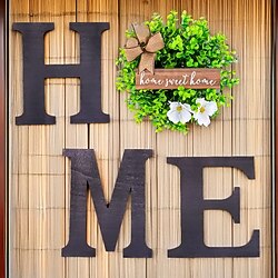 Spring HOME Sign Wood Wall Wreath Decor, Rustic Hanging Wooden Letter Plaque for Front Door or Wall, Farmhouse Home Decoration for Indoor Outdoor
