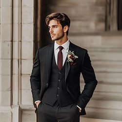 Men's Wedding Suits Black Fashion Formal Solid Colored Standard Fit 3 Piece Single Breasted One-button