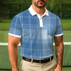 Men's Color Block Polo Short Sleeve Turndown Business Casual Daily Sports Outdoor Athleisure Casual Daily Pocket Buttons Summer Robin's Egg Blue Grey Green