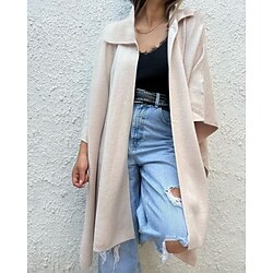 Women's Trench Coat Comfortable Irregular Hem Fashion Modern Plain Outdoor Vacation Single Breasted Long Turndown Regular Fit Long Sleeve Outerwear Rose Red Apricot Gray Fall Winter