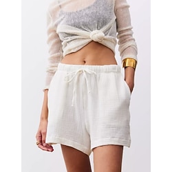 Women's Chinos Shorts Basic Casual Short Medium Waist Plain Pocket Drawstring Comfort Outdoor Micro-elastic Vacation Street Daily Black White Pink Royal Blue Summer Regular Fit