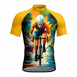 Men's Cycling Jersey Short Sleeve Bike Jersey Top with 3 Rear Pockets UV Resistant Breathable Quick Dry Front Zipper Yellow Sports Clothing Apparel