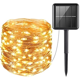 Ultra-Bright 200LED Solar Lights Outdoor Waterproof Copper Wire 8 Modes Flexible Fairy Lights Warm White LORRYTE 2-Pack Outdoor Solar String Lights 