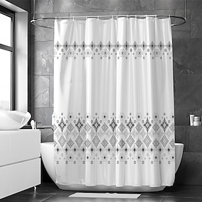 Black Background Splashing Shark Pattern Shower Curtain Set Waterproof Fabric 