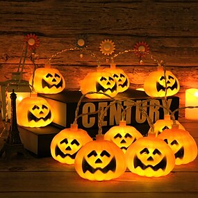 20 LED Pumpkin String Fairy Lights Jack-O-Lantern Halloween AA Batteries Lot 3 