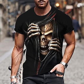 F_Gotal Mens 3D Printed Creative Graphic Skull Printed Short Sleeved Soft T Shirt for Men Tee Blouse Tops Mens T Shirt 