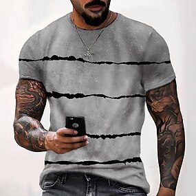 Mfasica Mens Summer Multicolor Striped Printed Short Sleeve Silm Fit Round Collar T-Shirt Top 