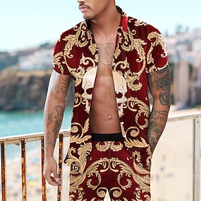 Louyue Mens Abstract Printing Shirts Standard-Fit Cotton/Polyester Long Sleeve Casual Beach Wear 
