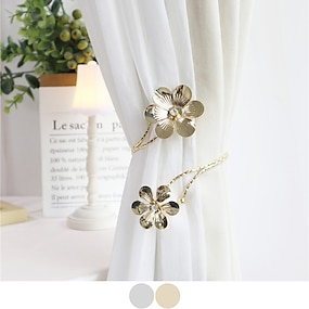 2 X MAGNETIC BUTTERFLY TIEBACKS SILVER BEIGE DIAMANTES CURTAINS VOILES NETS 14" 