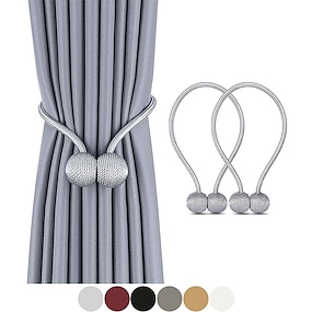 HIASTRA Magnetic Curtain Tiebacks 2pcs Beige Drape Tie Back Clips Decorative Rope Holdback Without Hooks Modern Strong Magnets Curtain Holders 
