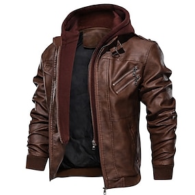 Mens Fashion Leather Button Coats Casual Autumn Winter Thermal Warm Jackets Coats Top GoodLock Clearance! 