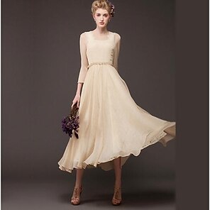 Women's Party/Cocktail Vintage Dress,Solid Midi ¾ Sleeve Beige / Yellow All Seasons