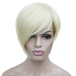 Synthetic Wig Straight Straight Asymmetrical With Bangs Wig Blonde Short Bleached Blonde Synthetic Hair Women's Side Part Blonde