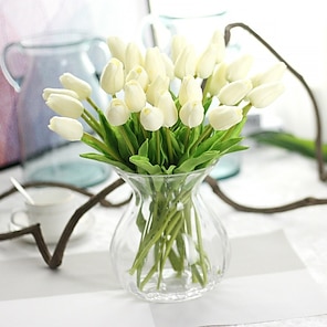4 ramos de flores artificiales – Ramos de rosas artificiales – No se  decoloran flores blancas artificiales con tallos – Ramo falso para arreglos