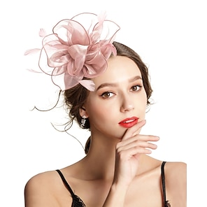 cheap -Fascinators Headpiece Tulle Tea Party Horse Race Ladies Day Elegant Retro With Feather Flower Headpiece Headwear