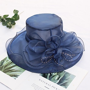 cheap -Straw Hat Vintage Style Elegant Tulle Organza Hats Headwear with Faux Pearl Flower Ruffle 1 PC Wedding Tea Party Horse Race Headpiece