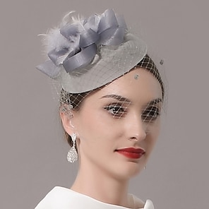 cheap -Feathers Net Pillbox Fascinators Hats Headwear with Feather Cap Flower 1 PC Wedding Horse Race Ladies Day Headpiece