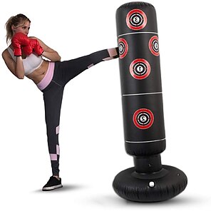Black 1.6m Inflatable Boxing Bag Train Punching Stand Fitness Equipment CA 