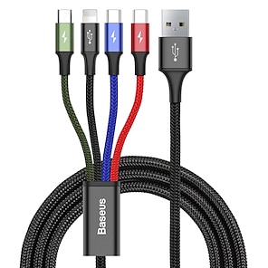 رخيصةأون -BASEUS USB مصغر Lightning USB C كابل جديلي 4 في 1 كابل الشحن 3.5 A 1.2M (4FT) نايلون من أجل شاومى هواوي OnePlus اكسسوارات الجوال