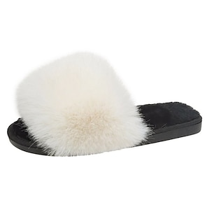 Girls Elk Furry Slippers Kid Christmas Sliders Fluffy Fur Mule Home Indoor Shoes