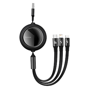 preiswerte -BASEUS Micro-USB Lightning USB C Kabel 3 in 1 Einziehbar Flach 6 A 1.2m (4Ft) Nylon Für Xiaomi Huawei OnePlus Handy-Zubehör