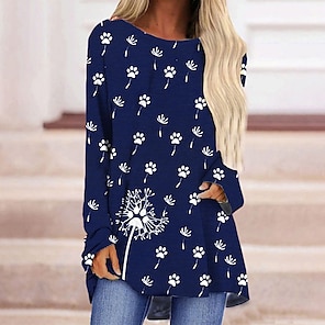 Womens Tunic Tops Trendy Butterfly Floral Graphic Pullover Long Sleeve T Shirt Casual Buttons Pleated Blouse 