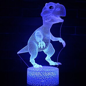 זול -מנורת לילה של אשליה תלת מימדית דינוזאור עם שלט רחוק מתנת יום הולדת לחג המולד ליל כל הקדושים משתנה 16 צבעים