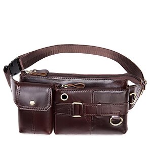 Mens Hi-Q Genuine Leather Brown Belt Bag Fanny Pack Waist Wallet Sling Chest Bag 