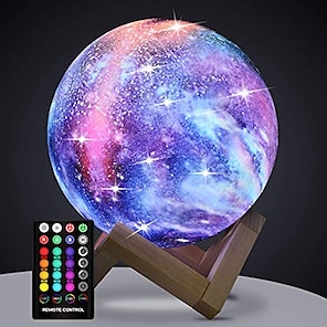 abordables -Lampe de lune galaxie 3D 5,9 pouces éclairage veilleuse galaxie lune avec 16 couleurs LED tactile&amp;amp; télécommande avec support en bois cadeau unique pour les filles garçons petite amie famille