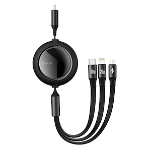 billige -BASEUS Mikro USB Lightning USB C Kabel 3 I en Uttrekkbar Høyhastighet 6 A 1,2 m (4 fot) Nylon Til Xiaomi Huawei OnePlus Tilbehør til mobiltelefon