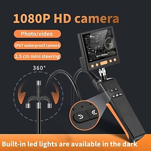 baratos -Endoscópio portátil câmera de inspeção lcd 8.5mm endoscopia digital industrial 360 elétrico rotativo 1080p 1 milhão de pixels ip67