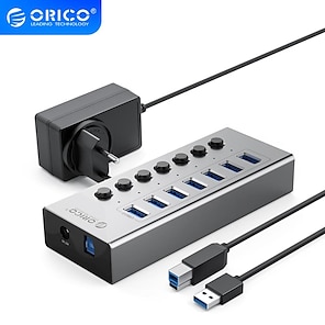 hesapli -ORICO Yüksek Hız LED Göstergesi Bağımsız Anahtarlar ile USB 3.0 için USB3.0*7 USB Merkezi 7 Limanlar Uyumluluk Windows, PC, Dizüstü Bilgisayar