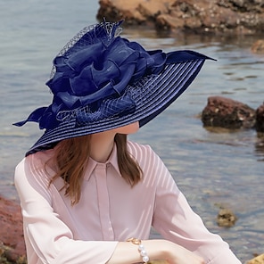 cheap -Kentucky Derby Hat Hats Organza Sun Hat Special Occasion Party / Evening Horse Race Melbourne Cup With Floral Headpiece Headwear