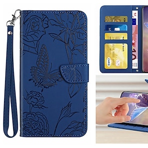 levne -telefon Carcasă Pro Samsung Galaxy Pouzdro na peněženku A53 S22 Ultra Plus S21 FE S20 Note 10 Nárazuvzdorné s poutkem na zápěstí Sloty pro držáky karet Motýl Jednobarevné Květiny PU kůže