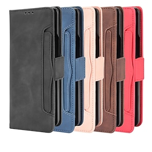 abordables -téléphone Coque Pour Samsung Galaxy Wallet Z Fold 2 Z Fold3 Antichoc Emplacements pour porte-cartes Flip magnétique Couleur Pleine faux cuir