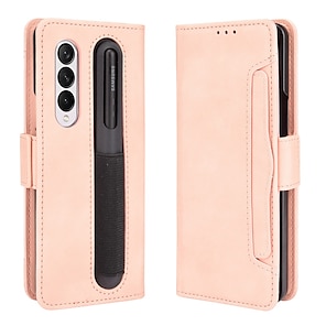 abordables -téléphone Coque Pour Samsung Galaxy Wallet Z Fold 3 Antichoc Emplacements pour porte-cartes Flip magnétique Couleur Pleine faux cuir