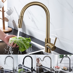 Kitchen Sink Mixer Faucet with Pull Out Sprayer, 360 Swivel Brass Single  Handle Vessel Taps 2 Modes Standard Spout Deck Mounted, Traditional Kitchen  Taps with H…