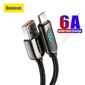 Χαμηλού Κόστους -Baseus 3.3ft/6.6ft USB c καλώδιο γρήγορης φόρτισης 6a 66w usb a to c καλώδια φορτιστή τηλεφώνου νάιλον πλεγμένο καλώδιο τύπου c με οθόνη led συμβατή με mate 40/30/20 galaxy s10/s9/s8/s20 iqoo neo5/23