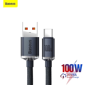 billige -BASEUS USB C-kabel 6,6 fot 4 fot USB A til USB C 5 A Hurtiglading Høy dataoverføring Nylon flettet Holdbar Til Xiaomi Huawei Tilbehør til mobiltelefon