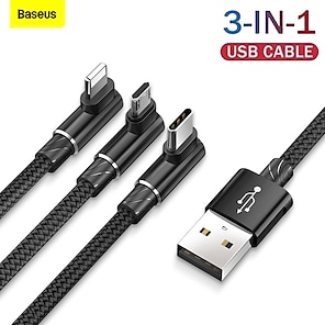 cheap -Baseus USB C to Multi 3 in 1 USB Long Charger Cable 1.2M/4Ft 6A PD Fast Braided Charging Cord Universal Multiple Ports Long Charging Cable with USB C/Micro USB/Lightning Connector for iPhones Android
