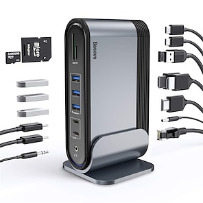 Недорогие -BASEUS С чтения карт (ы) CAHUB-DG0G USB 3.0 к DisplayPort USB 3.0 USB C Микро-USB типа B HDMI SD / TF USB-концентратор 16 Порты Назначение Windows, ПК, Ноутбук