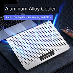 preiswerte -ICECOOREL A18 Laptop-Kühlkissen Aluminiumlegierung mit USB-Anschlüssen Einstellbare Lüftergeschwindigkeit Verstellbare Höhe Ventilator
