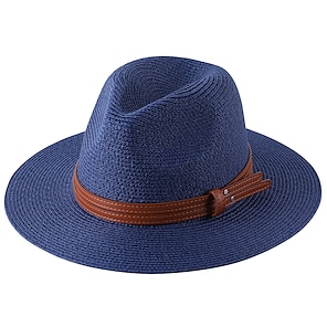 Unisex Boho Straw Hat Men Sun Hat Tape Decor Hollow Out Safari Hat