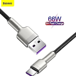 voordelige -BASEUS USB C-kabel 6.6ft 0,8ft 3ft USB A naar USB C 6 A Oplaadkabel Duurzaam Voor Xiaomi Huawei Mobiele telefoonaccessoire